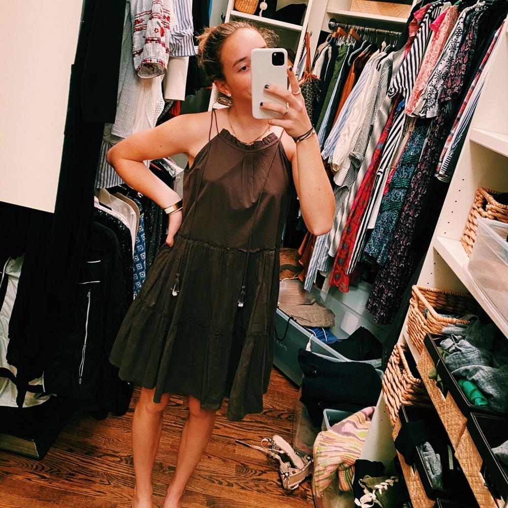 Madison Mathews brown tassel dress